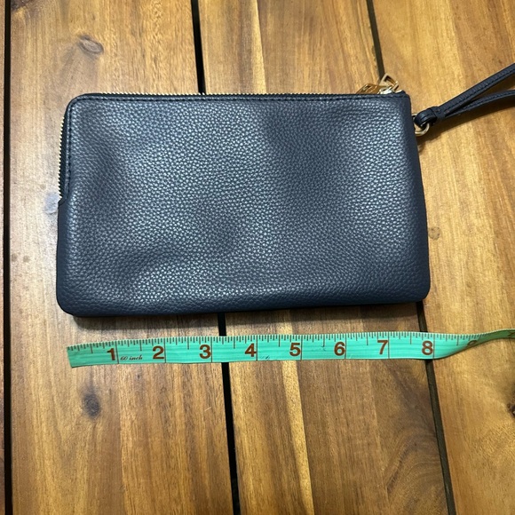 Coach Black Pebbled Leather Double Zip Wristlet with Gold Logo - Picture 2 of 6